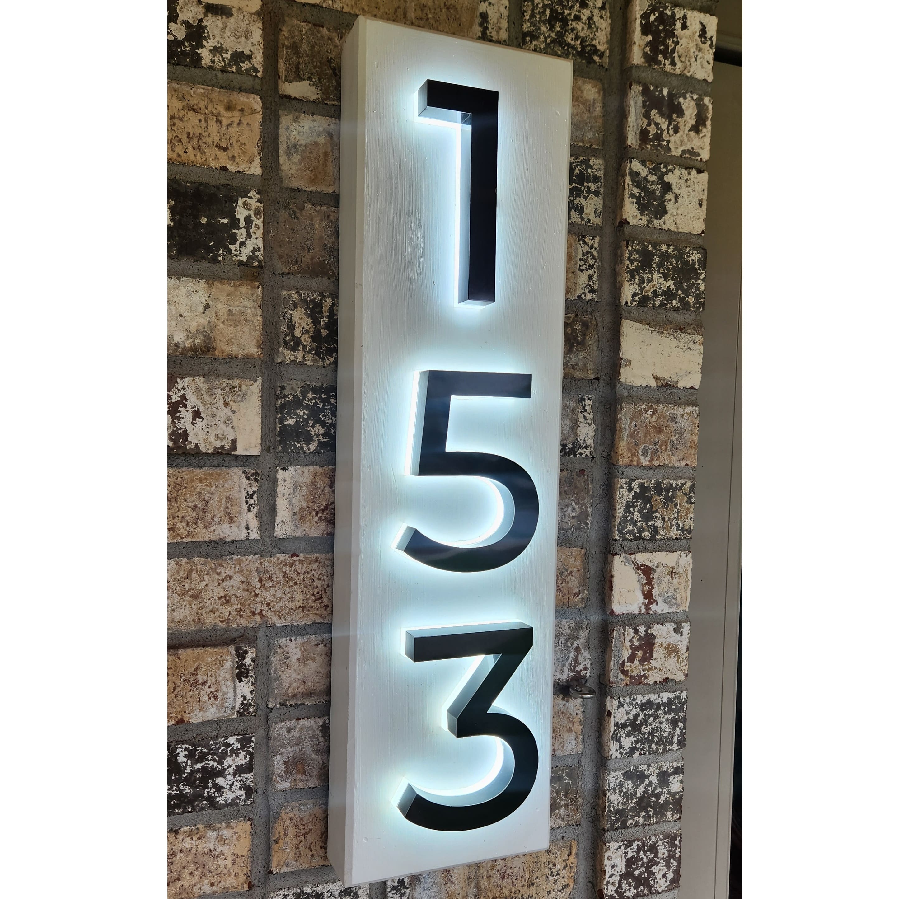 Lit house numbers shops sign with led bar on the top for backlit modern address illuminated